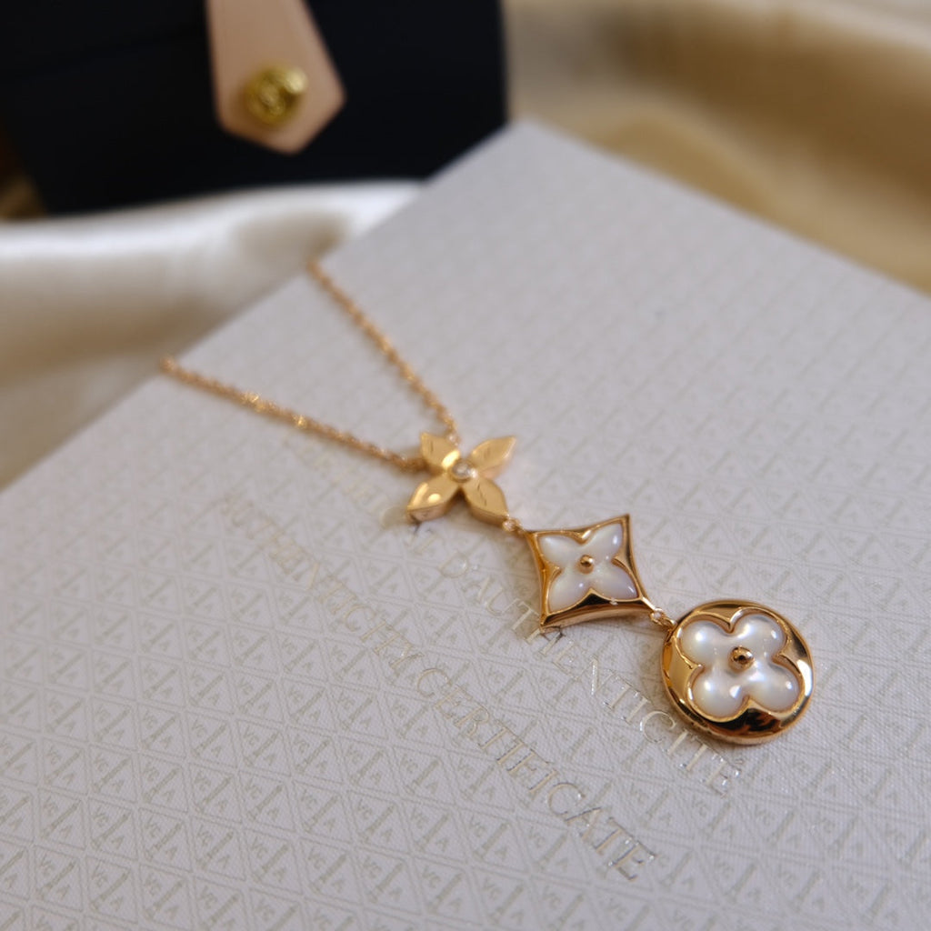 ¡®Lumi¡¯COLOR BLOSSOM LARIAT NECKLACE PINK GOLD WHITE MOTHER PEARL AND DIAMOND