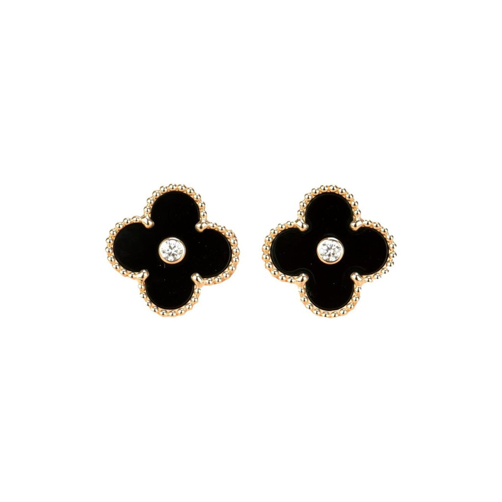 Lumi® CLOVER MEDIUM 1 MOTIFS ONYX DIAMOND EARRINGS