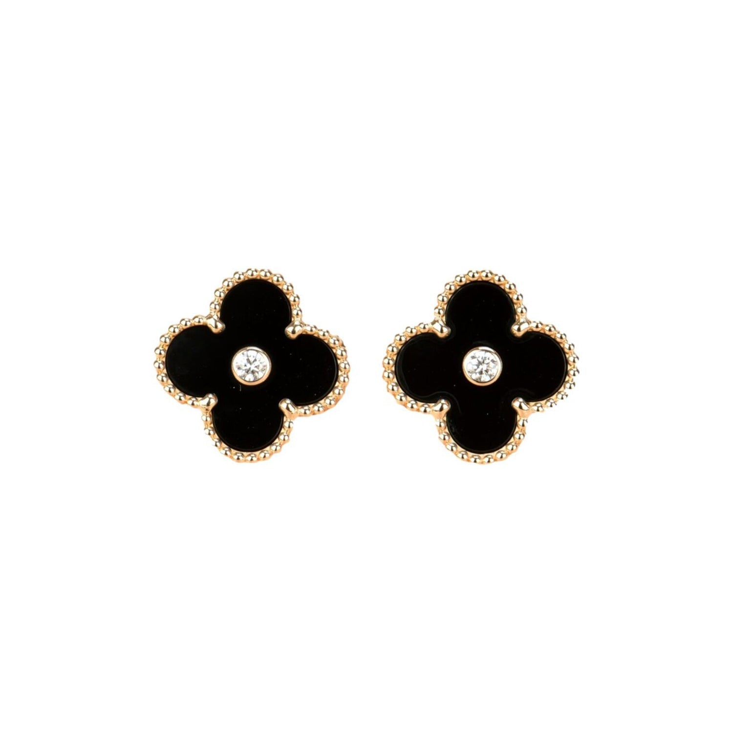 Lumi® CLOVER MEDIUM 1 MOTIFS ONYX DIAMOND EARRINGS