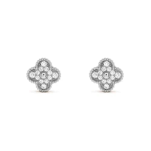 Lumi® Kleeblatt-Ohrstecker mit Diamantmotiven, Silber