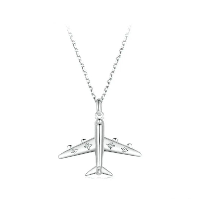 Zarte Flugzeug-Anhänger-Halskette, platinplattiert