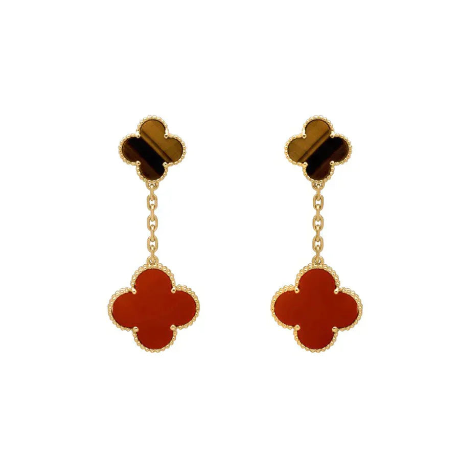Lumi® CLOVER 2 MOTIF TIGER EYE CARNELIAN EARRINGS