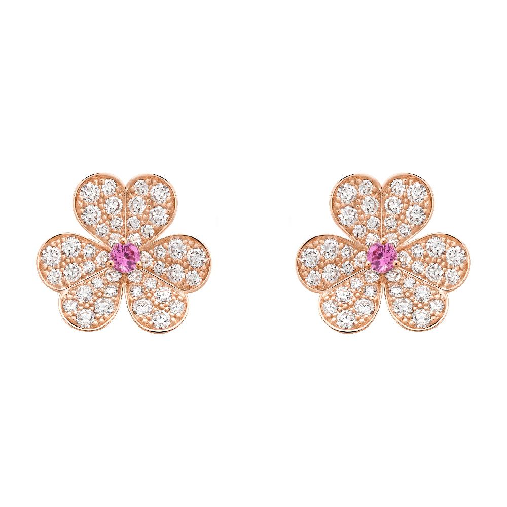 Lumi® FRIVOLE Ohrringe mit rosafarbenen Goldblumen und Diamanten