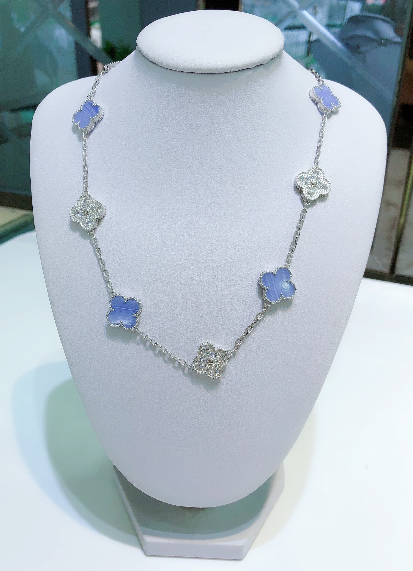 ¡®Lumi¡¯CLOVER 10 MOTIFS CHALCEDONY DIAMONDS SILVER NECKLACE