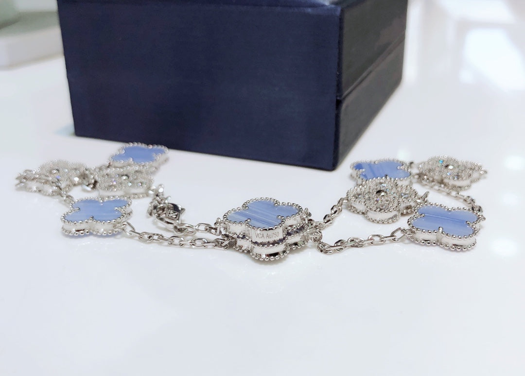 ¡®Lumi¡¯CLOVER 10 MOTIFS CHALCEDONY DIAMONDS SILVER NECKLACE