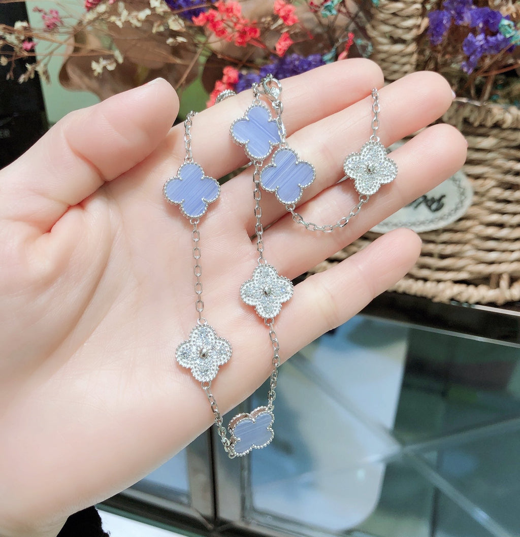 ¡®Lumi¡¯CLOVER 10 MOTIFS CHALCEDONY DIAMONDS SILVER NECKLACE