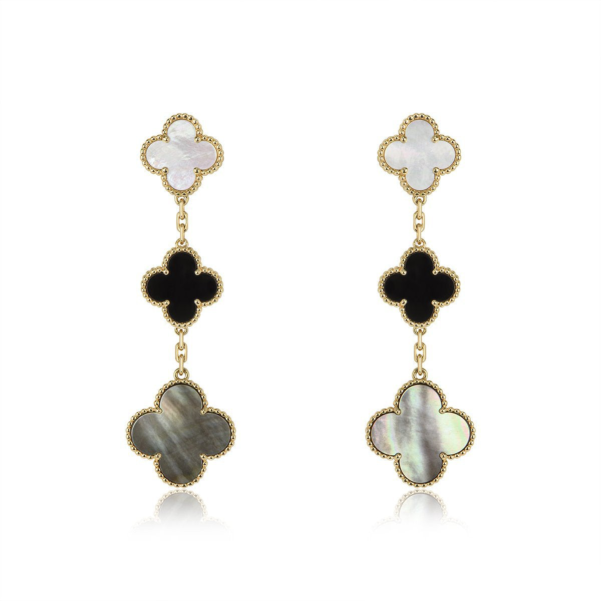 ¡®Lumi¡¯CLOVER EARRINGS GOLD ONYX MOP 3 MOTIF