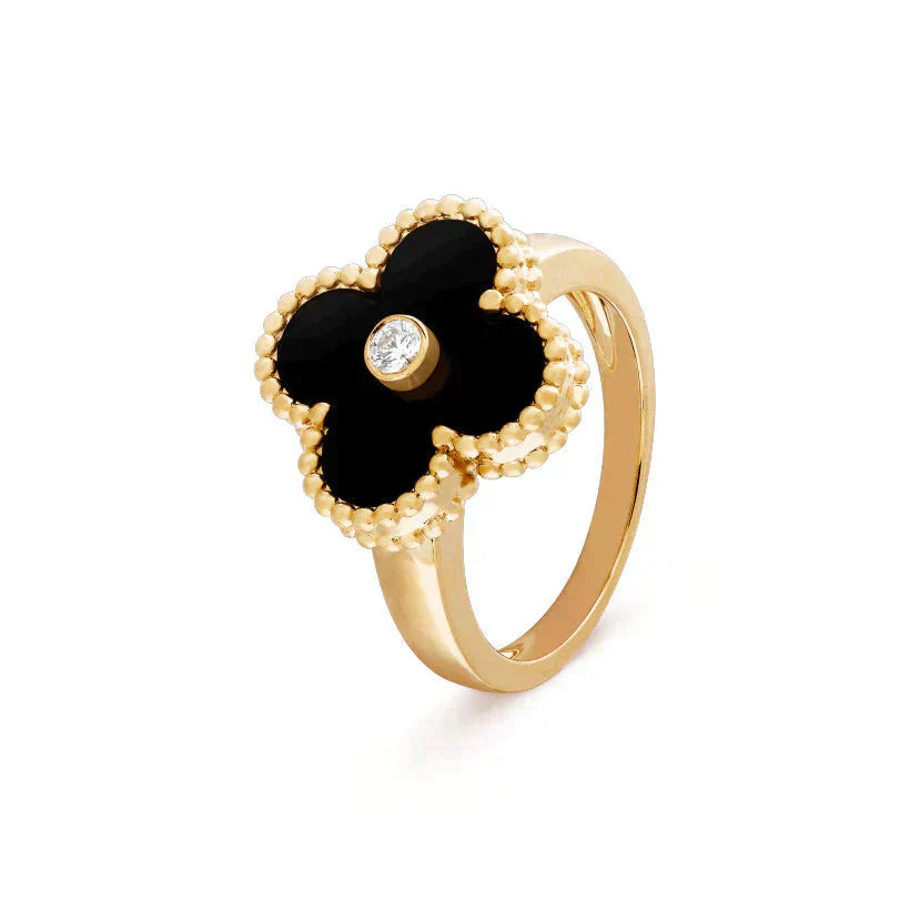 Lumi® CLOVER ONYX RING GOLD DIAMOND